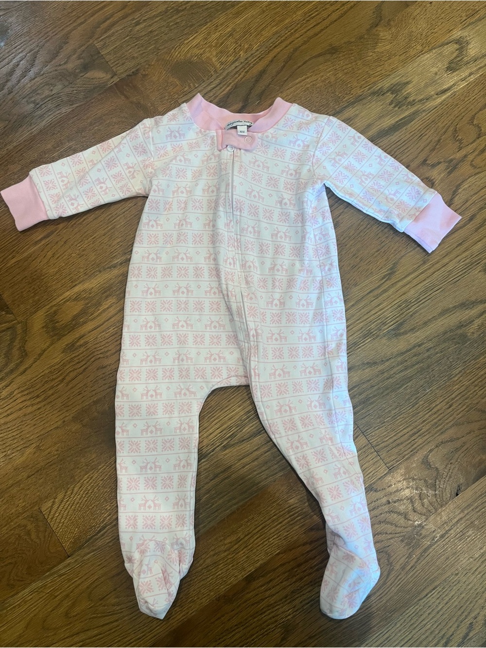 Magnolia Baby 6M Pink Patterned Christmas Footed One-Piece Pajamas